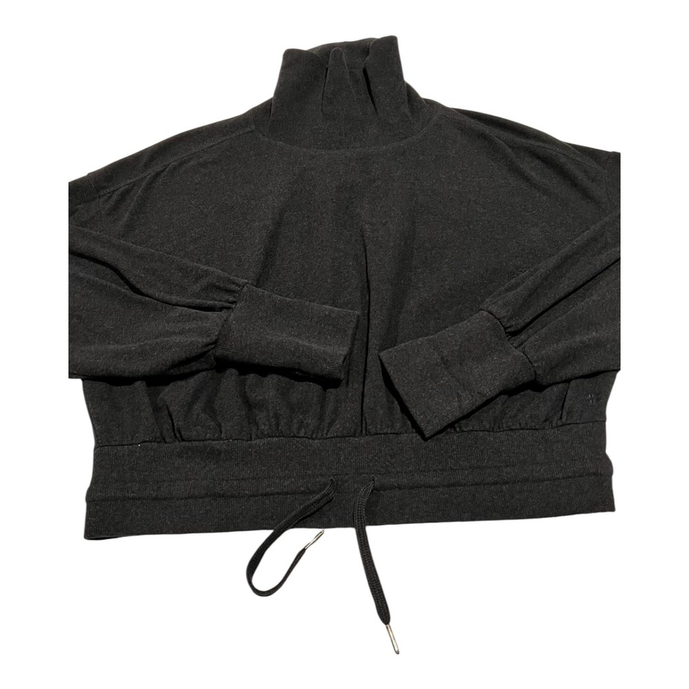 Sweaty Betty Women's Black Cropped Turtleneck Pullover Top US 8 Drawstring Hem